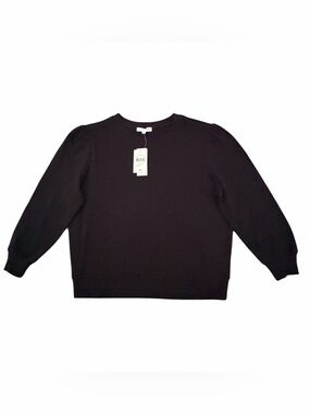 Society stitch black crew-neck puff-sleeve sweatshirt (009)